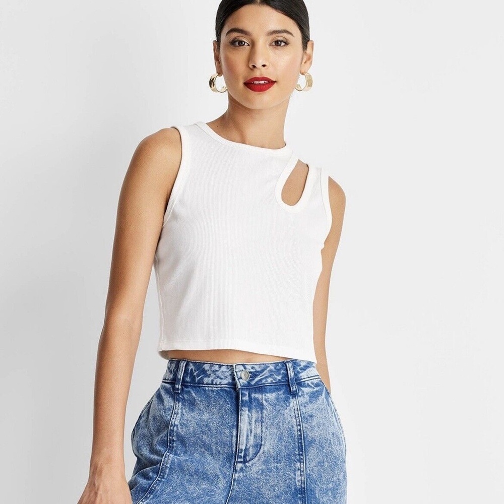 Future Collective Kahlana Barfield Brown Ribbed Cutout Cropped Tank